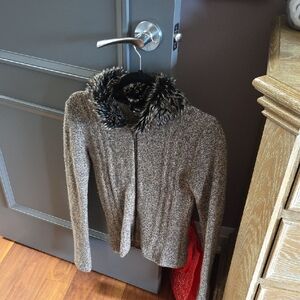 Women's Brown Sweater with Faux Fur Collar Mango Xs